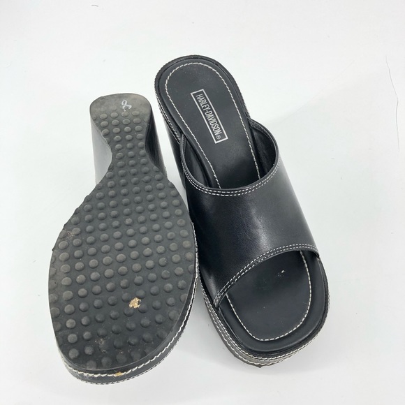 Harley Davidson Black Open Toe Slide On Sandals - Picture 3 of 8